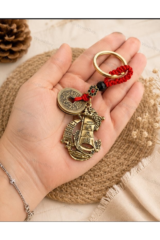 Feng Shui Sailing Ship Keychain Chinese Lucky Coin Symbol of Abundance and Fortune
