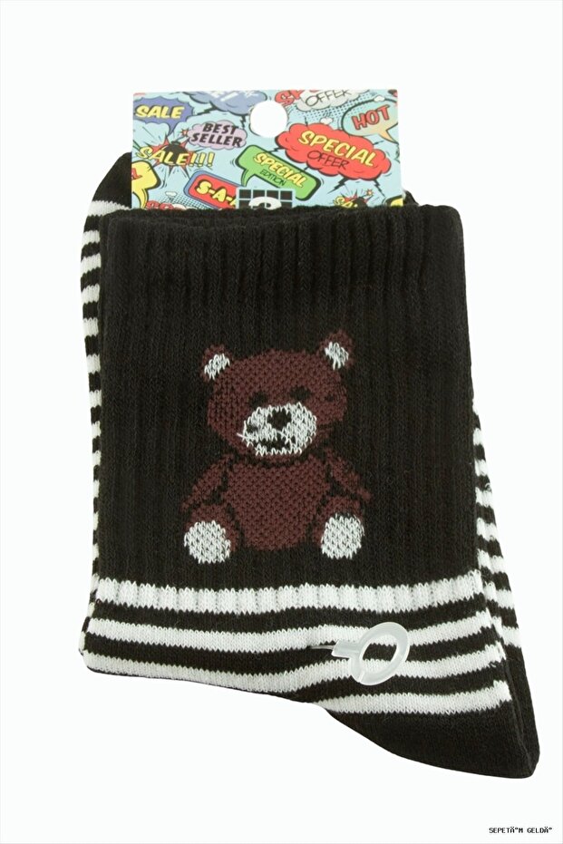 Spt-Gld Teddy Bear College Socks (95210) 8X28 Black