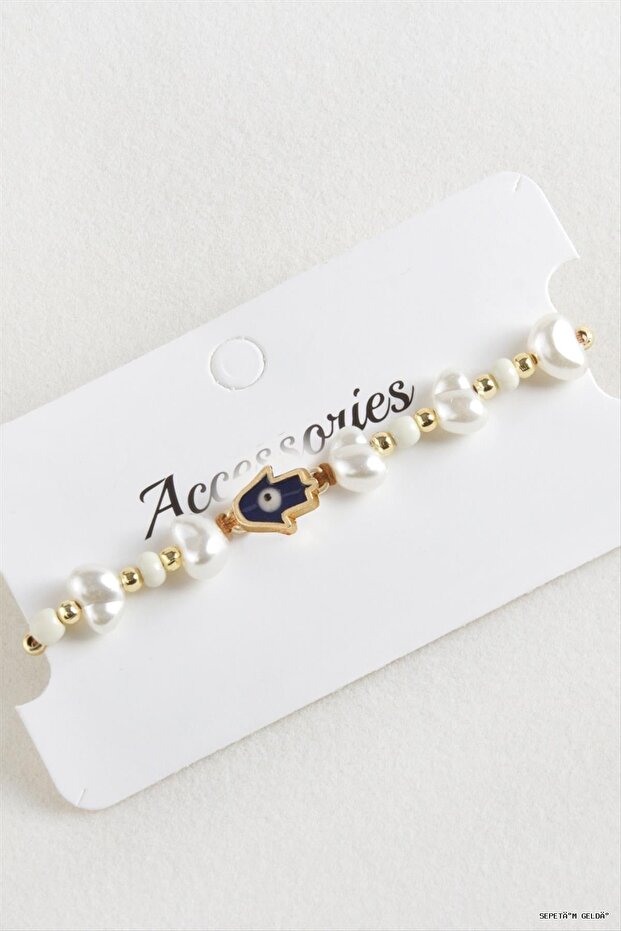 Spt-Gld Ftm Ana Eli Bead Pearl Macrame Thread (112323) Bracelet White