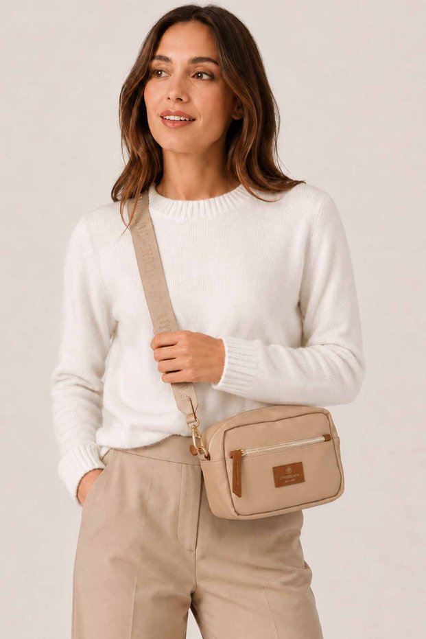Women's Beige Cross Shoulder Bag with Adjustable Strap and Zipper Daily Bag 21X17X5 cm Lmbr2026
