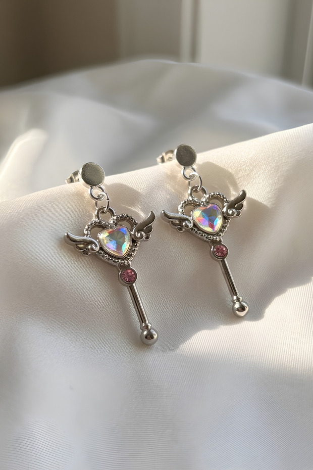 Y2K Earrings High Quality Zircon Plated Angel Winged Heart Dangle Earrings