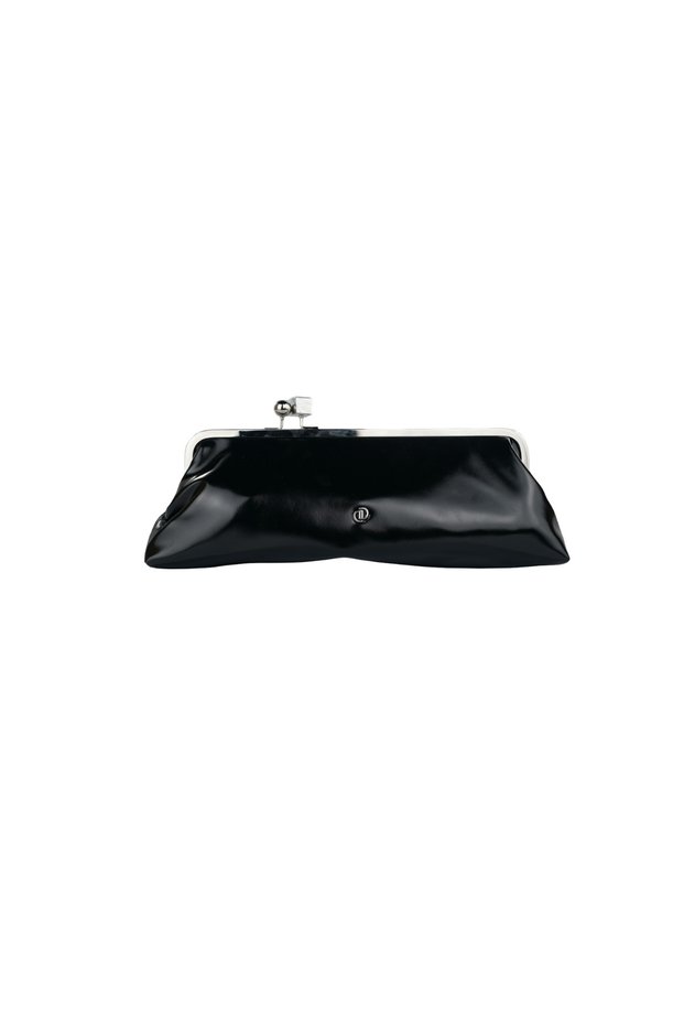 Duki Daso Black Patent Leather Women's Portfolio Clutch Bag with Metal Clip | Summer T8607 Black Single Compartment and Pocket