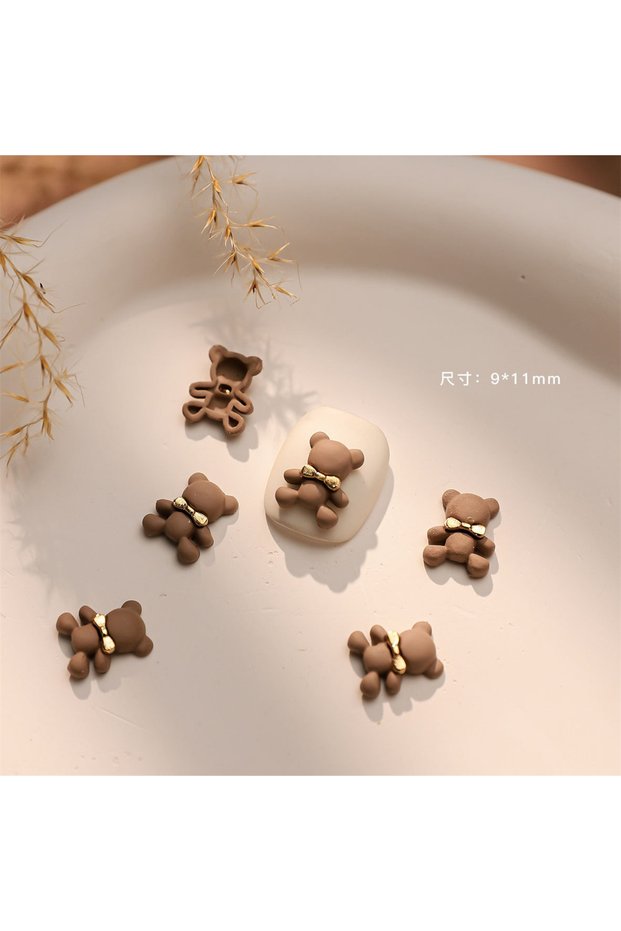 NAILFYOU 5pcs 5pcs 3D Fashion Kawaii Coffee Maillard Series Nail Art Charm Alloy Bear Bow Flower Nai