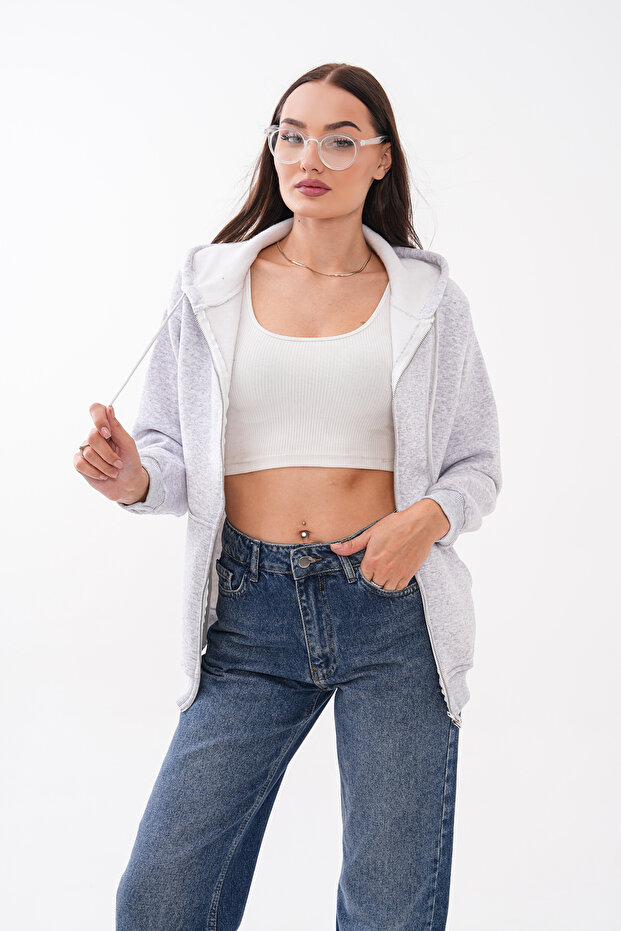 Iron Zipper Hooded Sweatshirt with Pockets and Three Threads