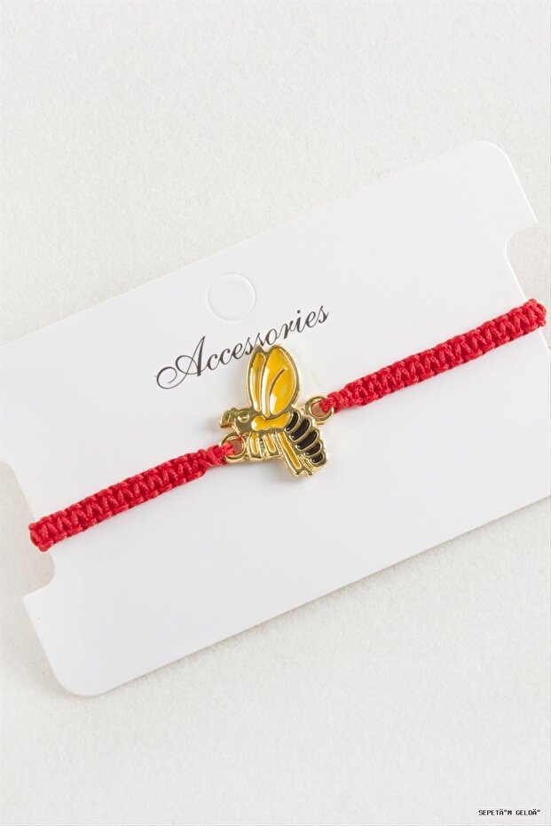 Spt-Gld Bee Macrame Braided Bracelet (110853) Red