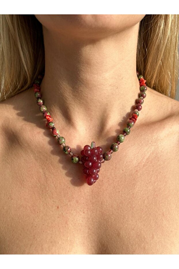 Agate Grape Cluster Epidote Natural Stone Fruit Pendant