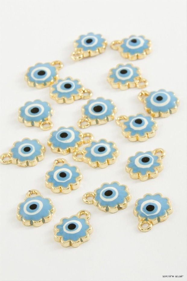 Spt-Gld Flower Evil Eye Single Handle Enamel Bracelet and Pendant Horse 1 Piece (111247) Blue