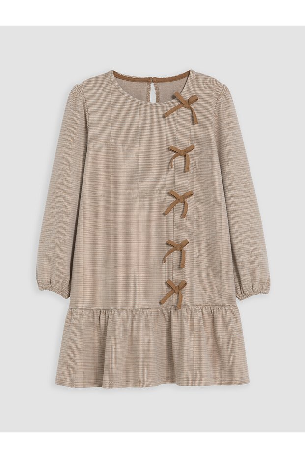 Brown Bow Detailed Girls' Dress
