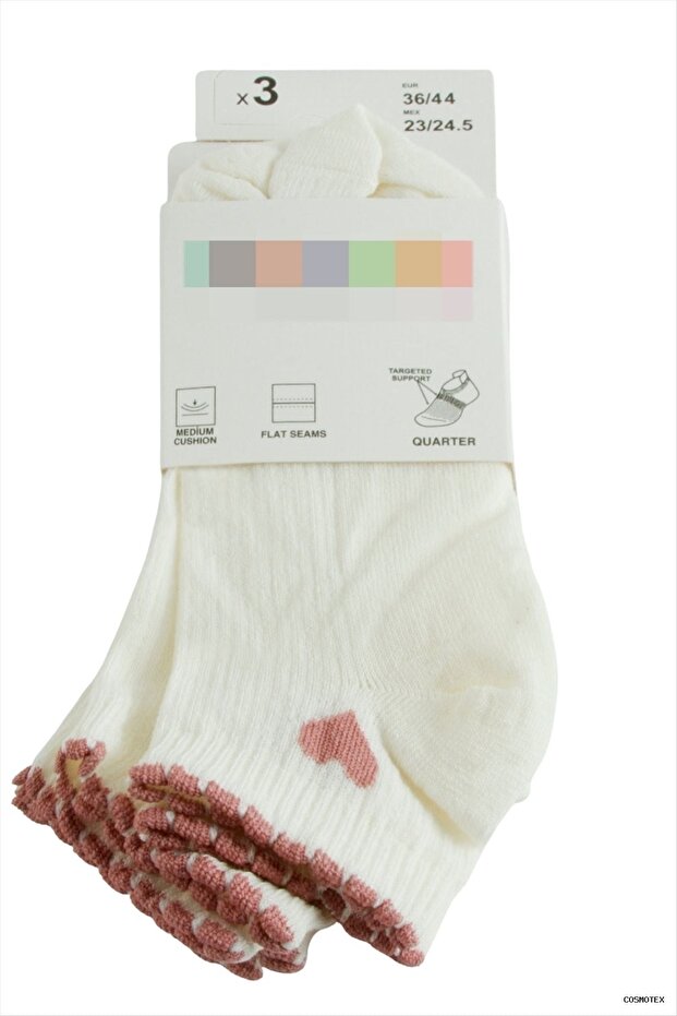 Csmo-Tex 3 Pairs Heart Short (145800) Socks Cream