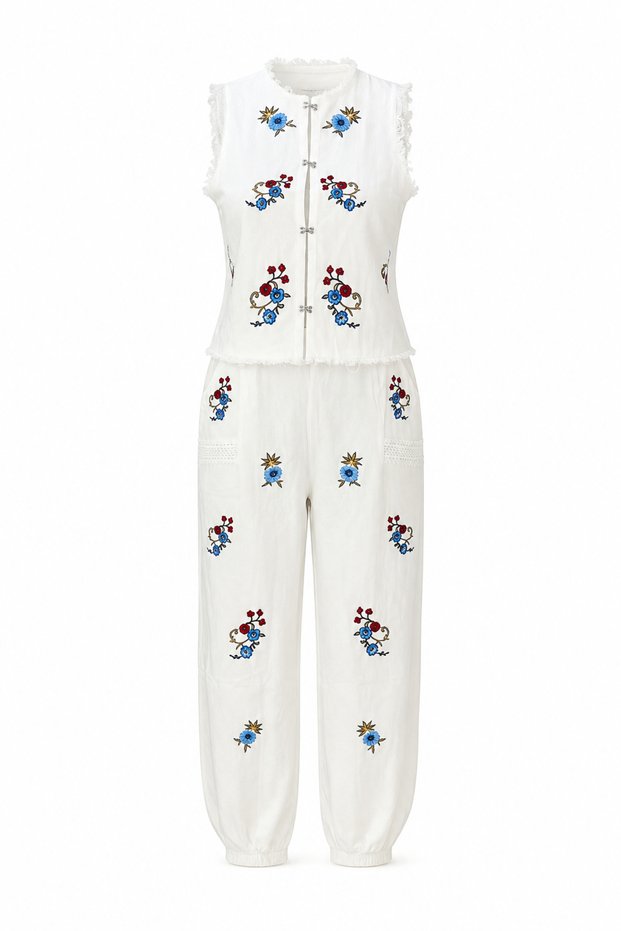 Embroidered Vest Pants Set
