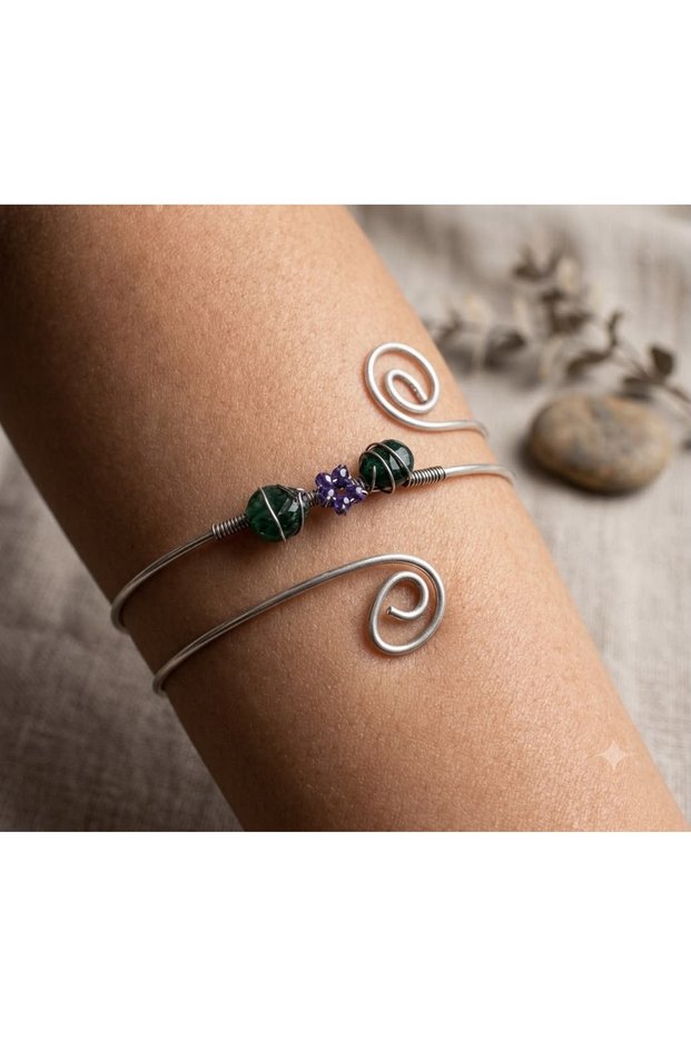 Antique Light Emerald Green and Purple Crystal Stone Non-Tarnish Women's Upper Arm Bracelet Pazubent