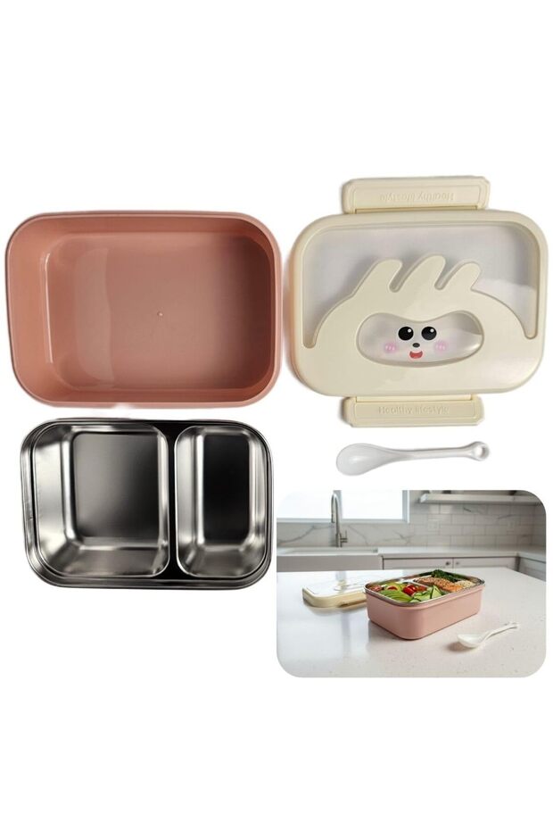 Stainless Steel Lunch Box with Removable Inner Tray - Pink