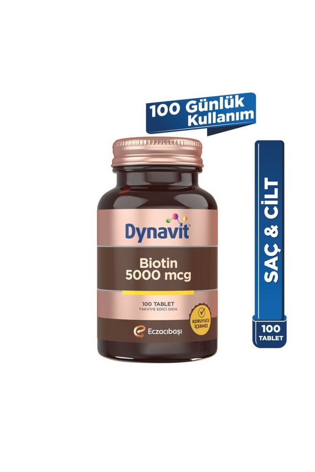Biotin 5000 mcg 100 tablets dietary supplement food originated from turkey for hair and skin health