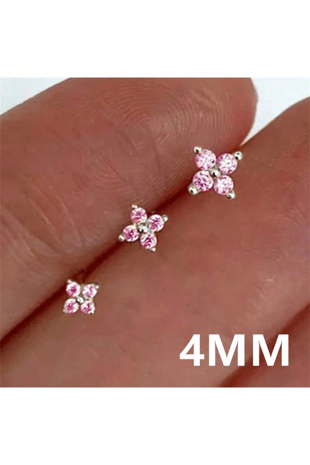 E6061 Huitan Korean Style Flower Stud Earrings Women Gold Color White Cubic Zirconia Small Fresh Fas