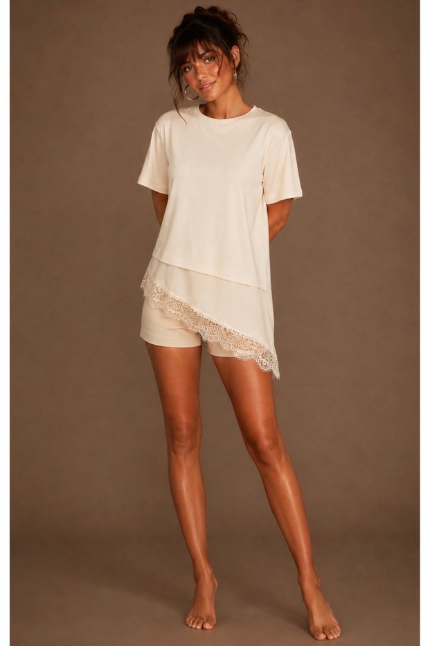 Women's Vanilla Skirt Lace Slit T-Shirt Dress Be348