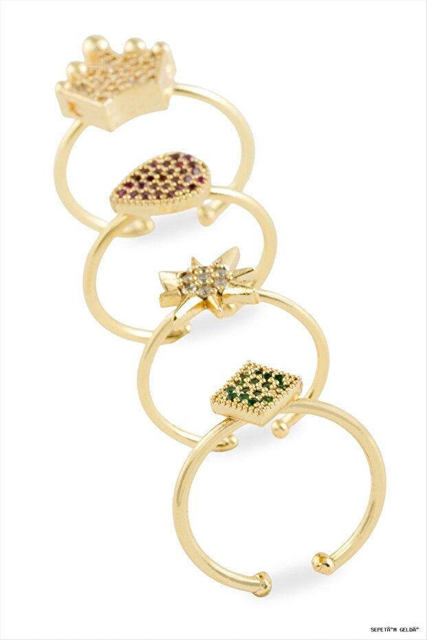 Spt-Gld Mixed Figured Zircon Stone Metal (125517) Ring Yellow