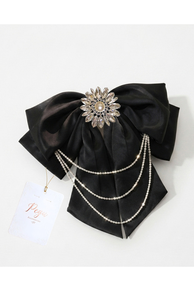 Royale, Black Satin Ribbon Bow Hair Clip, Automatic Hair Clip. Preschool, School, Elementary School, Children's and Youth Buckle Accessories, Wedding Engagement Celebration Invitation Evening Dresses.