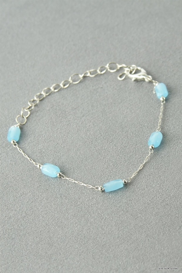 Spt-Gld Rectangular Crystal Stone (130434) Bracelet Blue