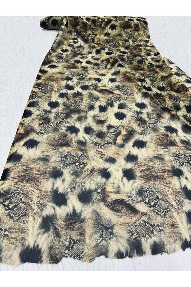 Abstract Fur Patterned Chiffon Fabric - Brown