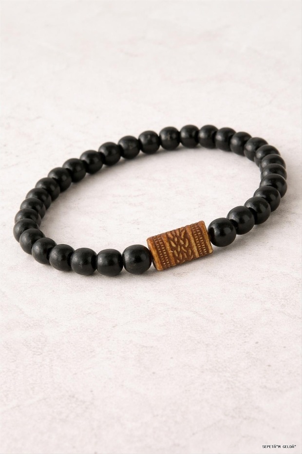 Spt-Gld Oval Bamboo Wood Bracelet 8 (131322) mm Black