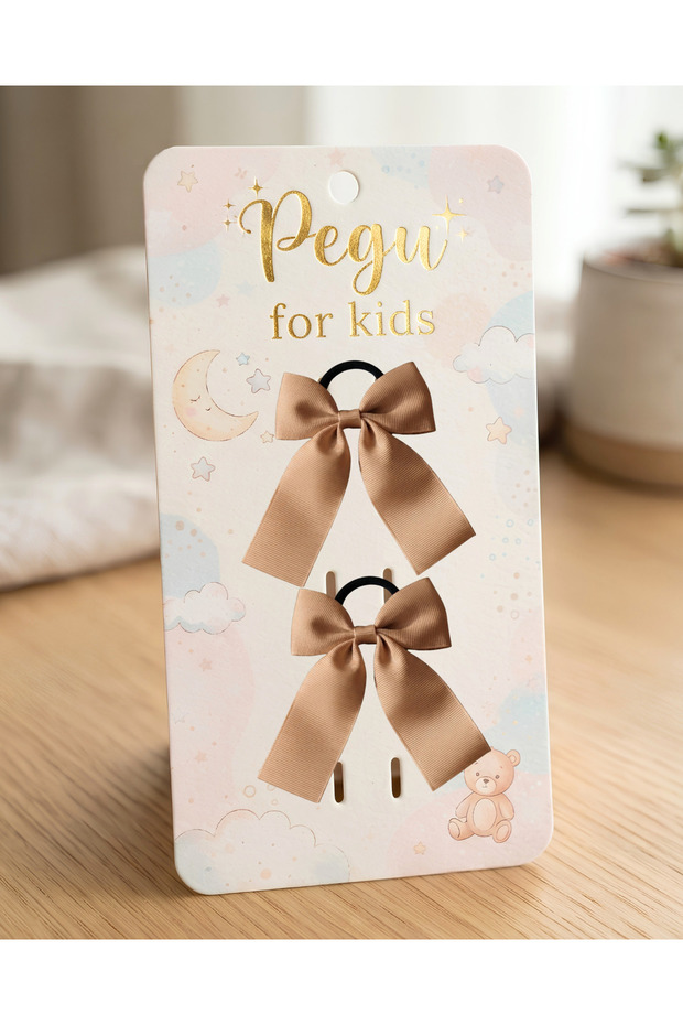 Little Dreams Series, 2-Piece Brown Grogren Ribbon Bow Hair Clip, Elastic Hair Clip. Preschool, School, Elementary School, Children and Teenagers Buckle Up.