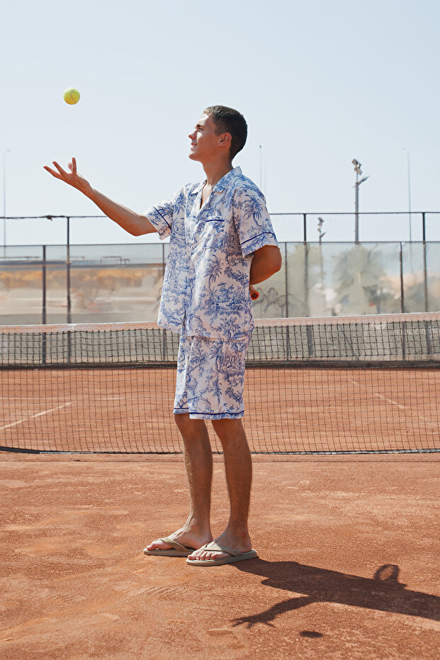 Patterned Linen Men's Pajama Set