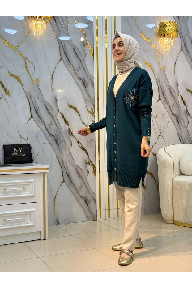 Ny Mehli̇ka Palmi̇ye Detailled Cardigan 3262