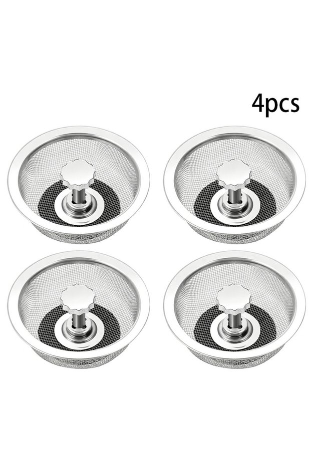 4pc 2Set Kitchen Sink Strainer With Handle & Stopper Replacement Drain Basket Stainless Steel Mesh F