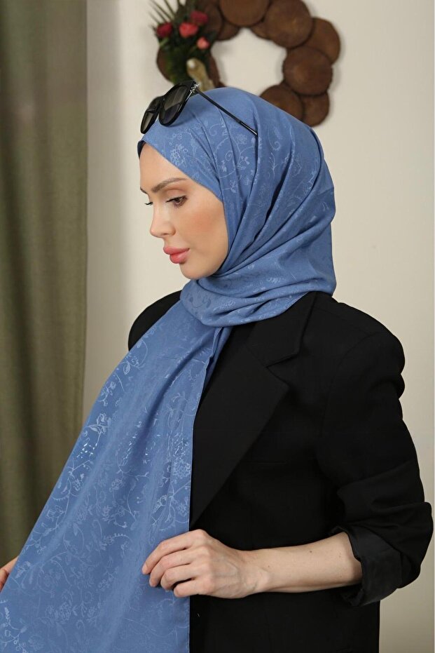 Flowered Pattern Thin Medina Silk Jacquard Shawl