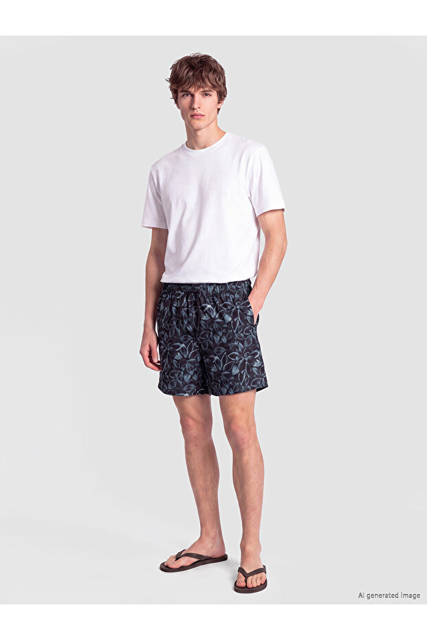 Lcw Swimwear Black Short Length Patterned Men's Swim Shorts