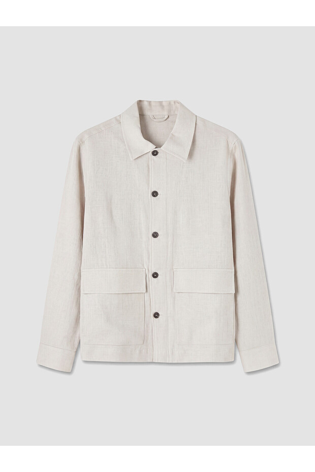 Southblue Beige Regular Fit 100% Linen Men's Shirt Jacket