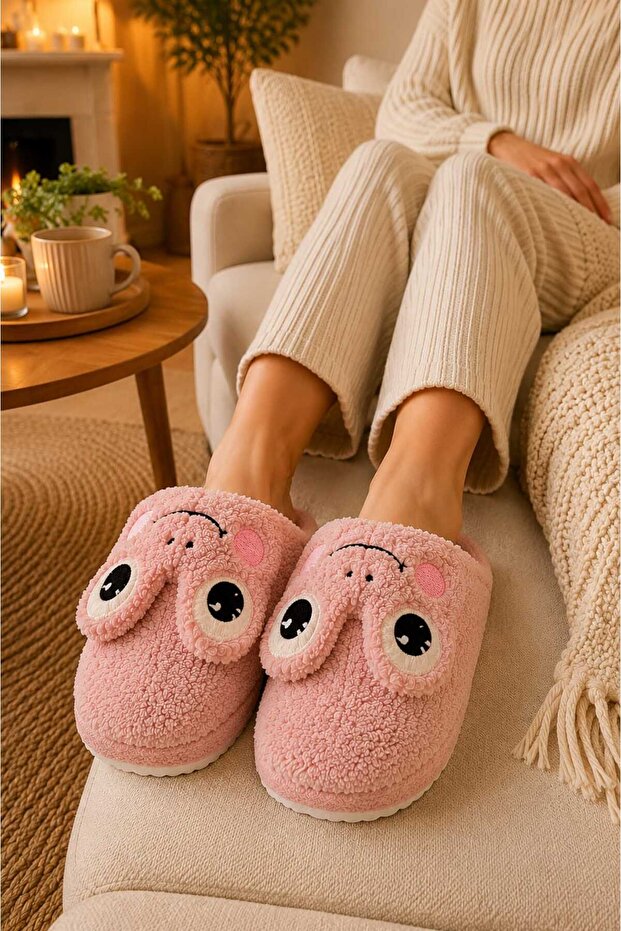 Women's Cute Frog Patterned Winter Soft Plush House Slippers