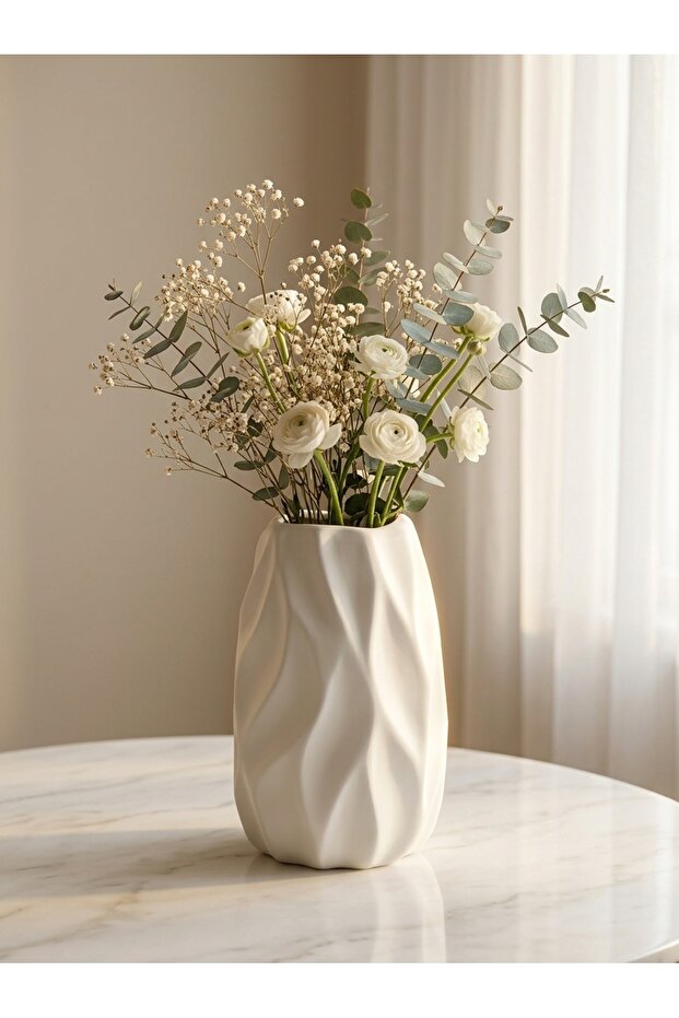 Modern Matte Ceramic Vase with Crinkled Design