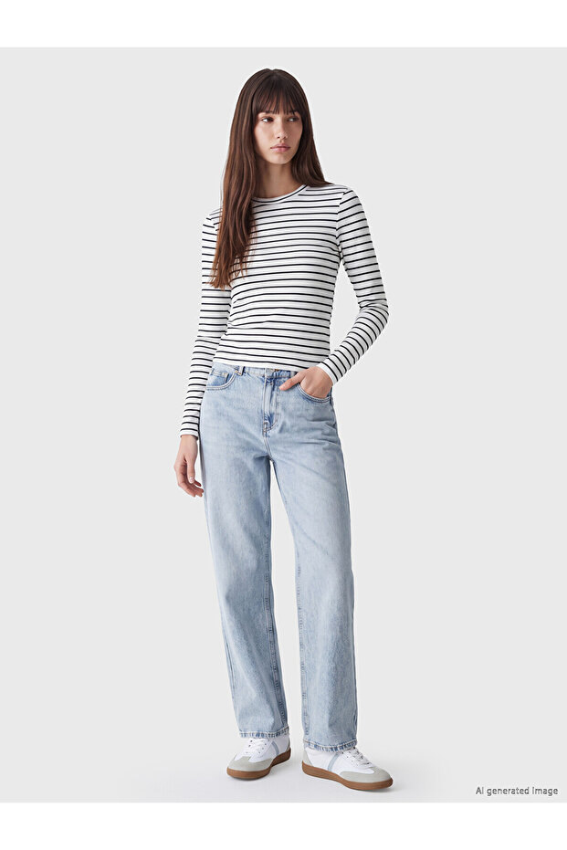 Xside Black Crew Neck Striped Women's Bodysuit