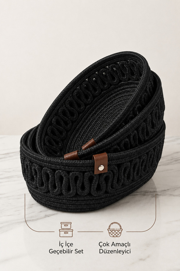 Velona Oval Set of 3 Rope Baskets Bathroom Organizer Decorative Organizer Handmade Basket Set