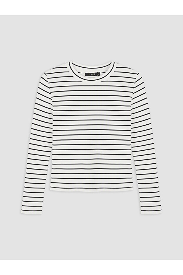 Xside Black Crew Neck Striped Women's Bodysuit