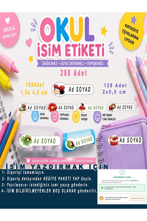 ملصقات مدرسية بتصميم الدعسوقة المبهجة، ملصقات قابلة للكتابة عليها، 288 قطعة