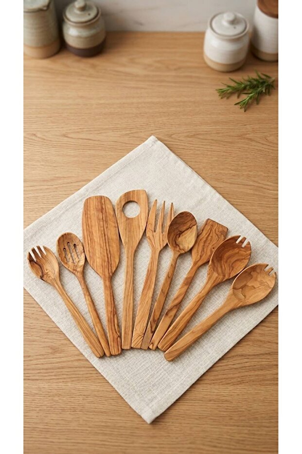 Olive Wood Wooden Spoon Fork Spatula Measuring Spoon Salad Spoon Set