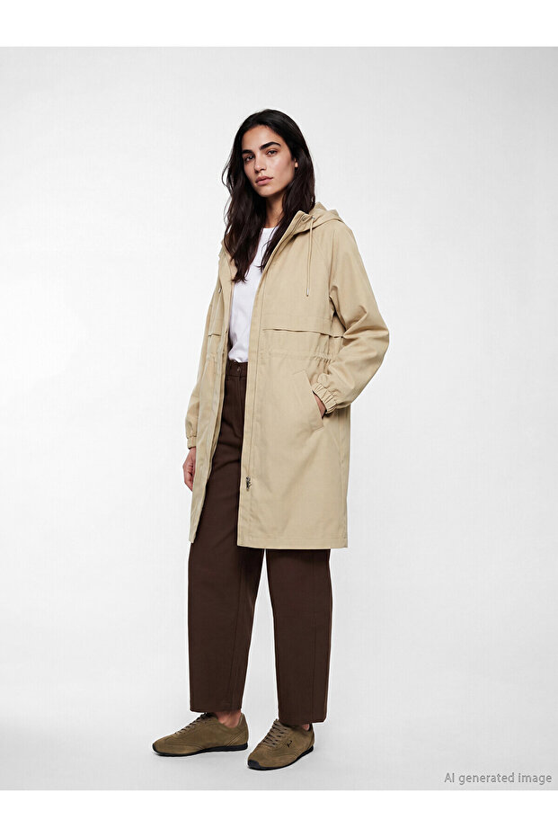 Lcw vision beige hooded women's trench coat