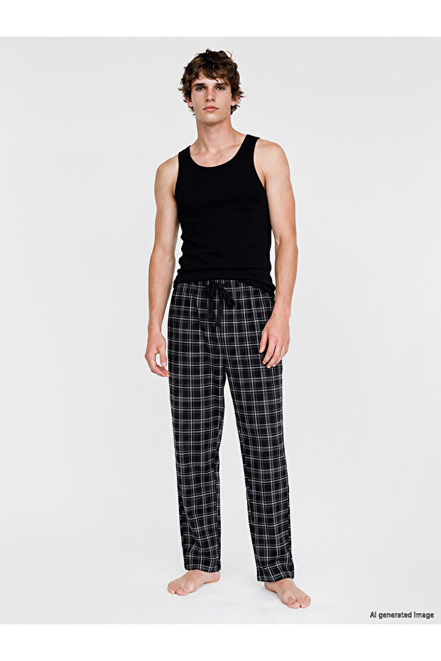Black Regular Fit Plaid Men's Pajama Bottoms