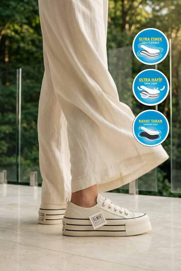 Beige Linen Lace-Up Thick Comfortable Sole Women's Casual Sneaker Shoes 2011