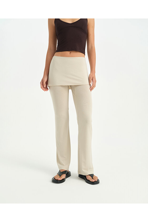Women's Cream Ecovero ™   Viscose Wide Leg Regular Waist Mini Skirted Trousers