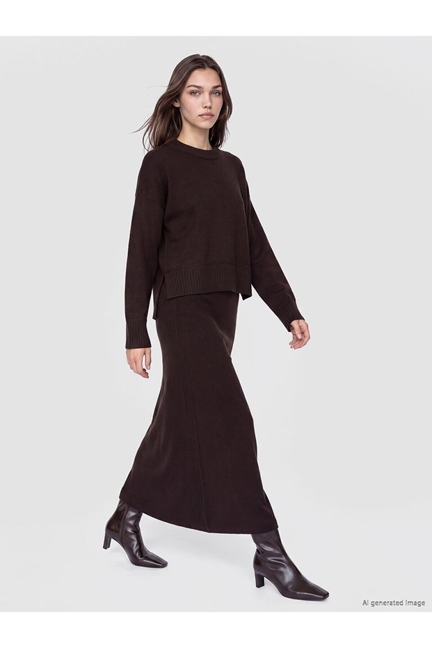 Alita City Lcw Modest Brown Knitwear Plain Long Women's Skirt with a Difference