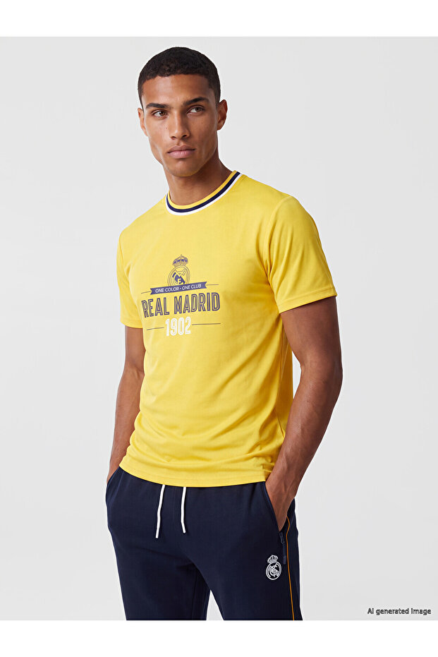 Xside Active Yellow Crew Neck Printed Men's Sports T-Shirt