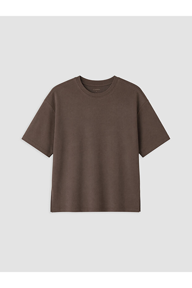 Xside Brown Crew Neck Modal Blend Women's T-Shirt