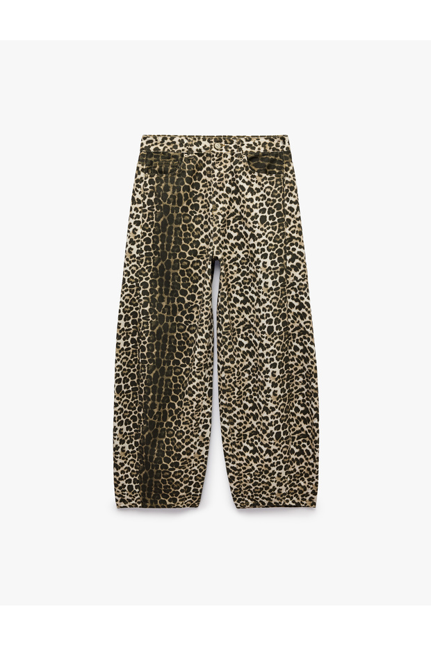 Zipper Pocket Buttoned Regular Waist Straight Leg Leopard Trousers