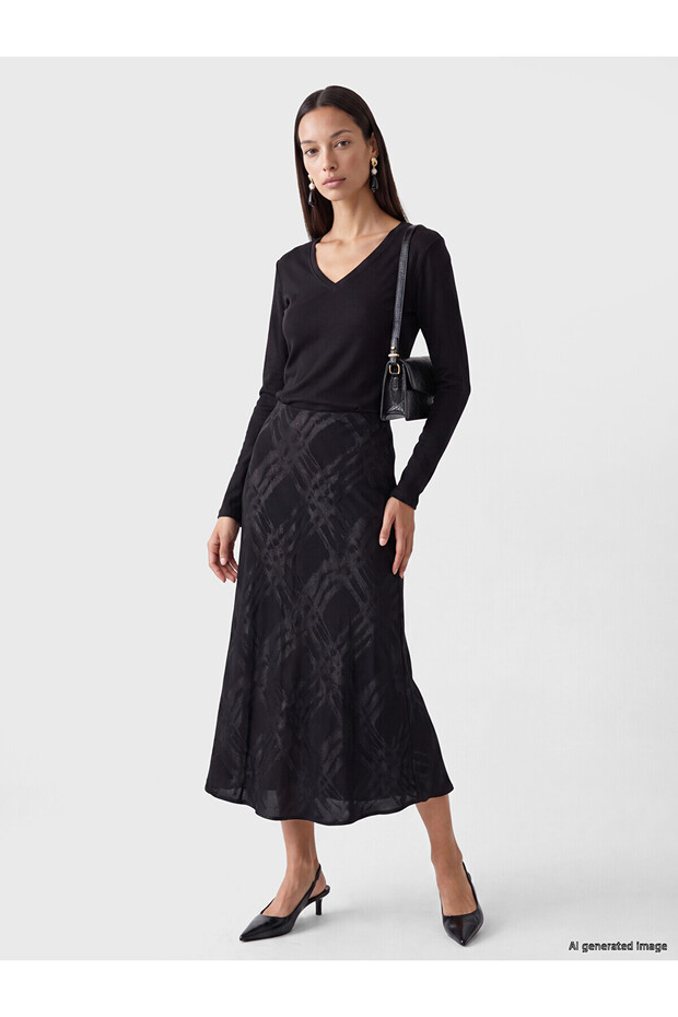 Alita City Lcw Everyday Black Patterned Midi Women's Skirt with a Difference