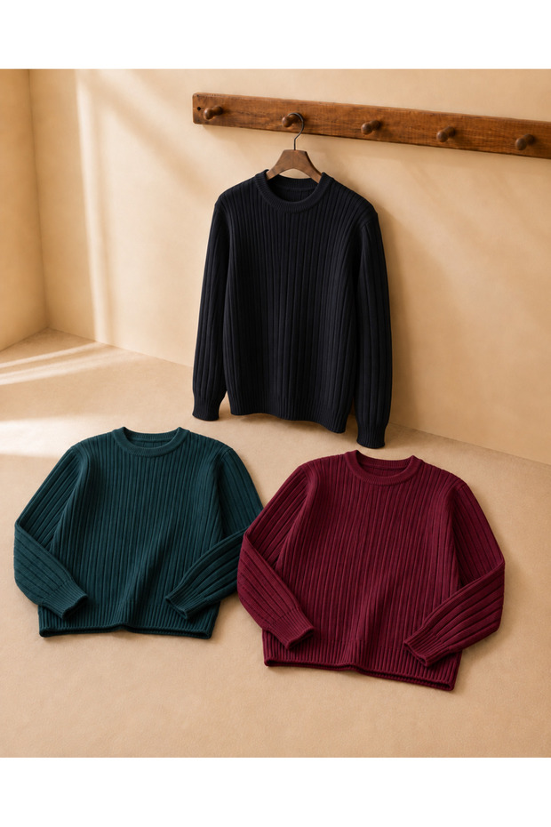 3-Pack Advantageous Men's Crew Neck Ribbed Knit Sweater