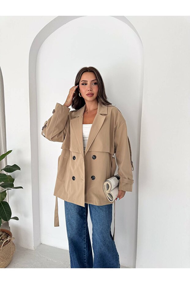 Windbreaker Detailed Belted Araboy Trench Coat
