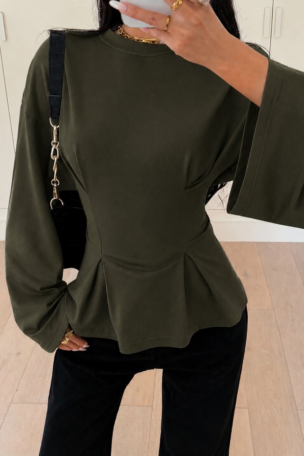 Women's Pilet Waist Fitted Peplum Detailed Long Sleeve Blouse